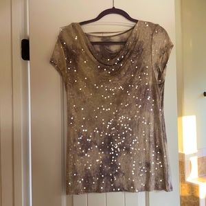 INC Sequined SS Top Large EUC